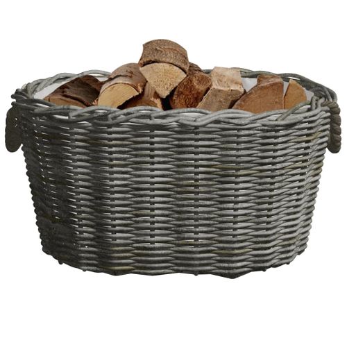 Panier À Bois Avec Poignées De Transport Rangement Polyvalent 59x42x28 Cm Saule Gris