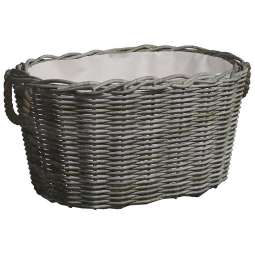 Panier À Bois Avec Poignées De Transport Rangement Polyvalent 59x42x28 Cm Saule Gris