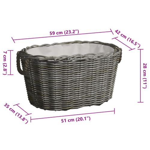 Panier À Bois Avec Poignées De Transport Rangement Polyvalent 59x42x28 Cm Saule Gris