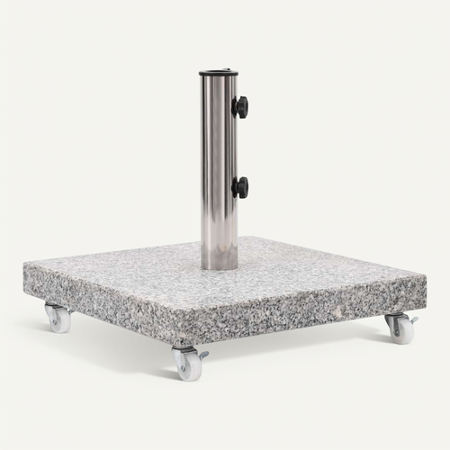Socle De Parasol En Granit à Roulette - 45x45x5 Cm - Gris