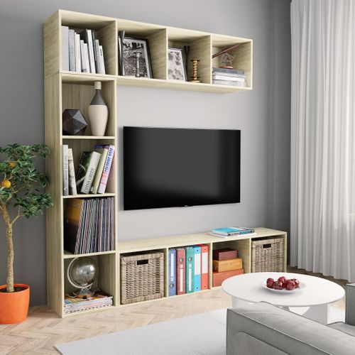 Jeu De Bibliothèque/meuble TV 3 Pièces Chêne Sonoma 180x30x180 Cm