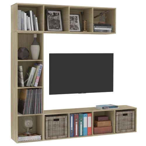 Jeu De Bibliothèque/meuble TV 3 Pièces Chêne Sonoma 180x30x180 Cm