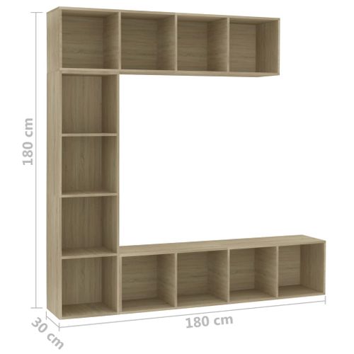 Jeu De Bibliothèque/meuble TV 3 Pièces Chêne Sonoma 180x30x180 Cm