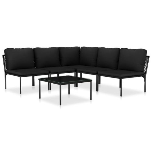Salon De Jardin 6 Pièces Avec Coussins Noir Pvc