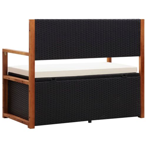 Vidaxl Banc De Jardin 115 Cm Résine Tressée Et Bois D'acacia Noir Banc De Rangement Coffre Stockage