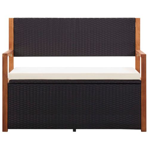Vidaxl Banc De Jardin 115 Cm Résine Tressée Et Bois D'acacia Noir Banc De Rangement Coffre Stockage