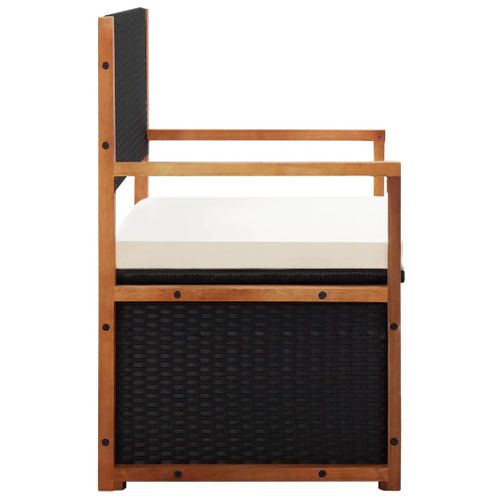 Vidaxl Banc De Jardin 115 Cm Résine Tressée Et Bois D'acacia Noir Banc De Rangement Coffre Stockage