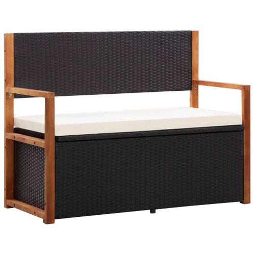 Vidaxl Banc De Jardin 115 Cm Résine Tressée Et Bois D'acacia Noir Banc De Rangement Coffre Stockage