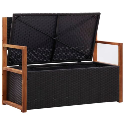 Vidaxl Banc De Jardin 115 Cm Résine Tressée Et Bois D'acacia Noir Banc De Rangement Coffre Stockage