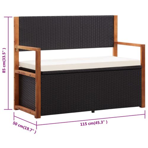 Vidaxl Banc De Jardin 115 Cm Résine Tressée Et Bois D'acacia Noir Banc De Rangement Coffre Stockage