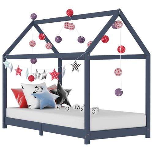 Lit cabane enfant Gris Bois De Pin Massif 90 X 200 Cm