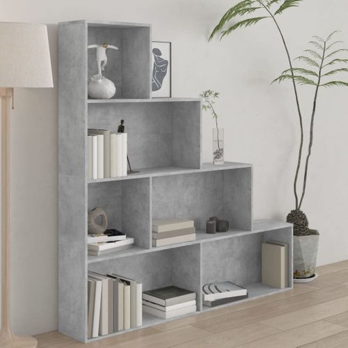 Bibliothèque/séparateur De Pièce Gris Béton Bois Contreplaqué