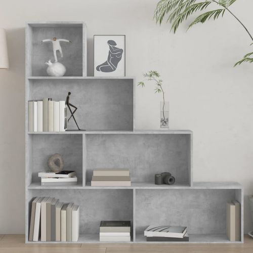 Bibliothèque/séparateur De Pièce Gris Béton Bois Contreplaqué