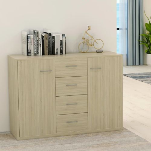 Buffet Chêne Sonoma 88x30x65 Cm Avec 4 Tiroirs Et 2 Portes