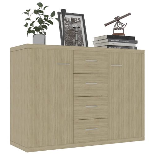 Buffet Chêne Sonoma 88x30x65 Cm Avec 4 Tiroirs Et 2 Portes