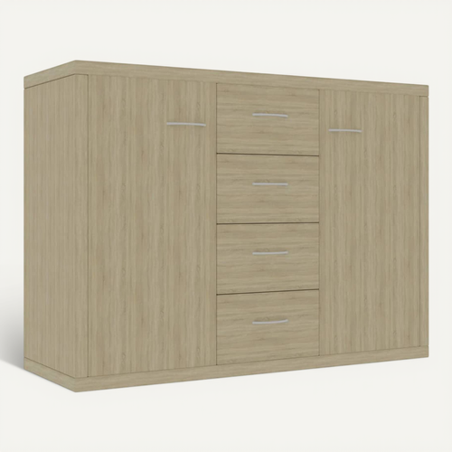 Buffet Chêne Sonoma 88x30x65 Cm Avec 4 Tiroirs Et 2 Portes