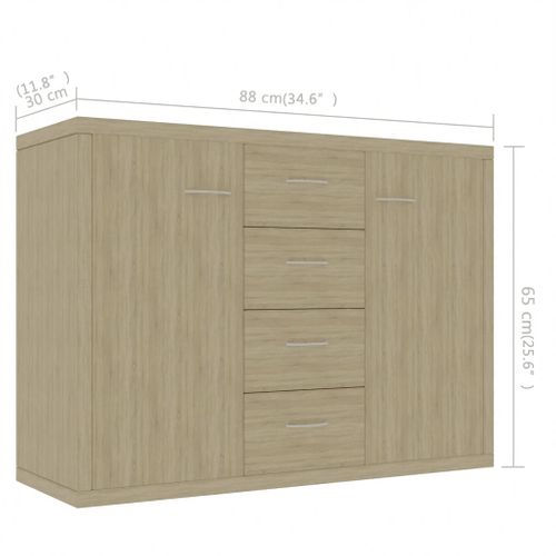 Buffet Chêne Sonoma 88x30x65 Cm Avec 4 Tiroirs Et 2 Portes