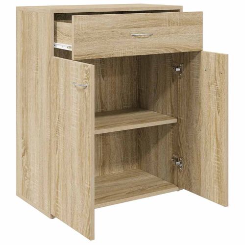 Buffet Chêne Sonoma 60x30x75 Cm Avec Tiroir Et Portes Meuble Mural Sécurisé