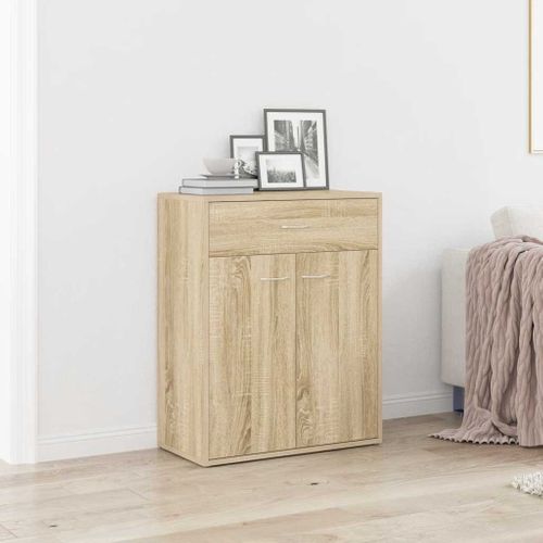 Buffet Chêne Sonoma 60x30x75 Cm Avec Tiroir Et Portes Meuble Mural Sécurisé