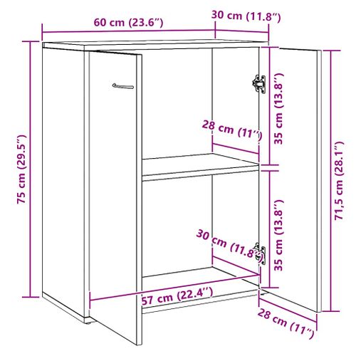 Buffet Gris Béton 60x30x75 Cm Bois Contreplaqué