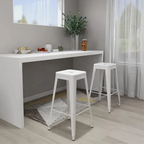 Tabourets De Bar Empilables Lot De 2 Blanc Métal