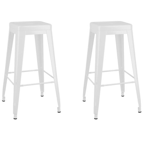 Tabourets De Bar Empilables Lot De 2 Blanc Métal