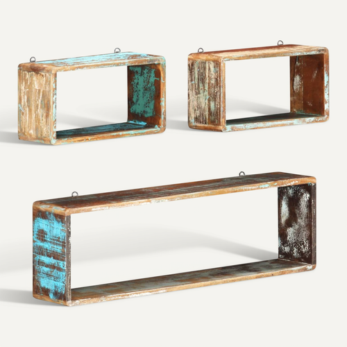Ensemble D'étagère Cube 3 Pièces Bois Solide De Récupération