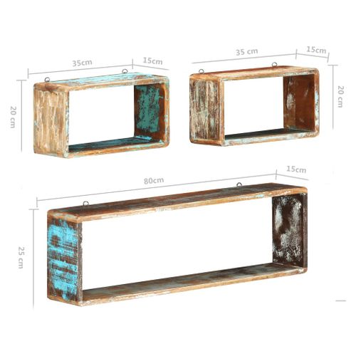 Ensemble D'étagère Cube 3 Pièces Bois Solide De Récupération