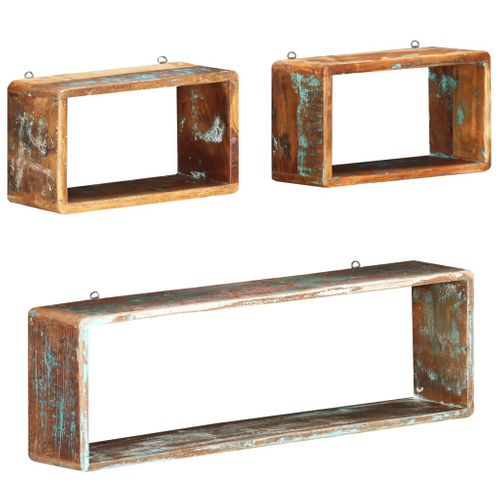 Ensemble D'étagère Cube 3 Pièces Bois Solide De Récupération