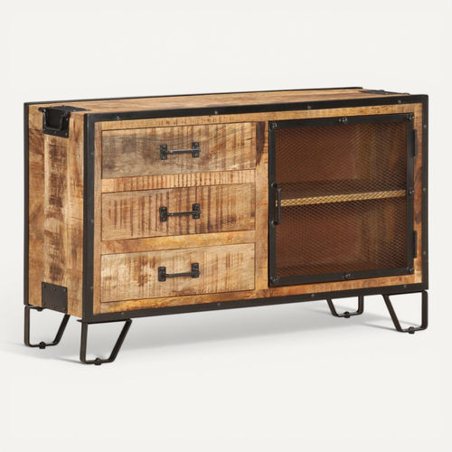 Buffet 100x31x60 Cm Bois De Manguier Massif Brut