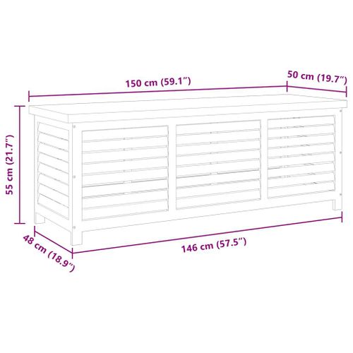 Boîte De Rangement De Jardin 150x50x55 Cm Eucalyptus Solide Caisse Coffre Terrasse Patio