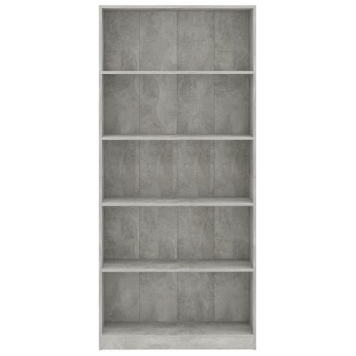 Bibliothèque à 5 Niveaux80x24x175 Cm Gris Béton Étagère De Rangement En Bois Contreplaqué