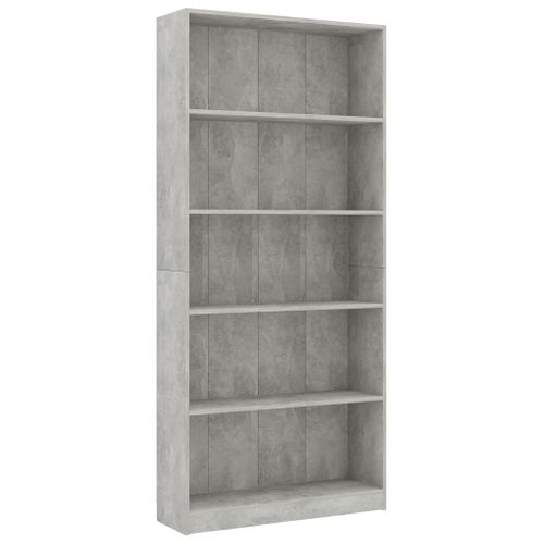 Bibliothèque à 5 Niveaux80x24x175 Cm Gris Béton Étagère De Rangement En Bois Contreplaqué