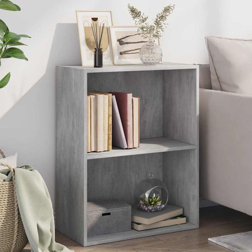 Bibliothèque À 2 Niveaux Gris Béton Bois Contreplaqué