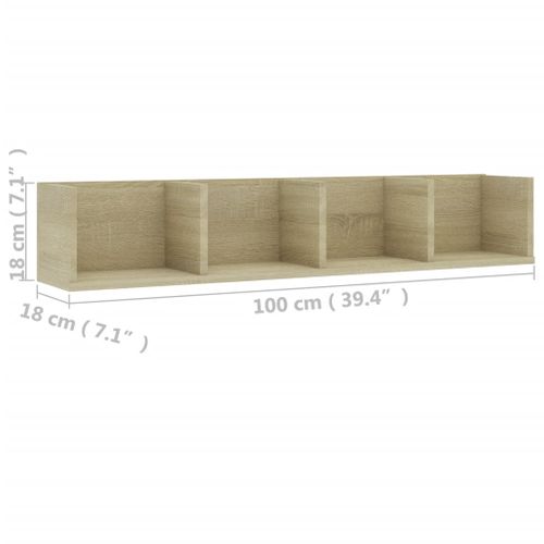 étagère Murale À Cd Chêne Sonoma 100x18x18 Cm Bois Contreplaqué