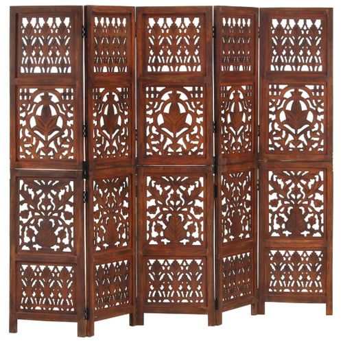 Cloison De Séparation 5 Panneaux Marron 200x165cm Bois Manguier