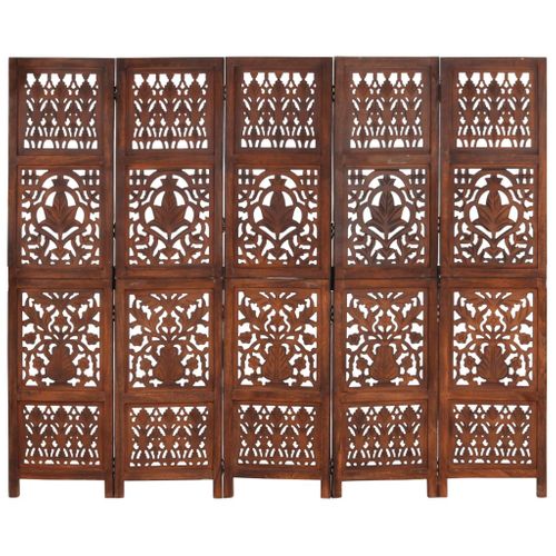 Cloison De Séparation 5 Panneaux Marron 200x165cm Bois Manguier