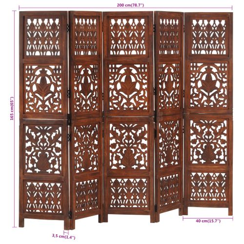 Cloison De Séparation 5 Panneaux Marron 200x165cm Bois Manguier