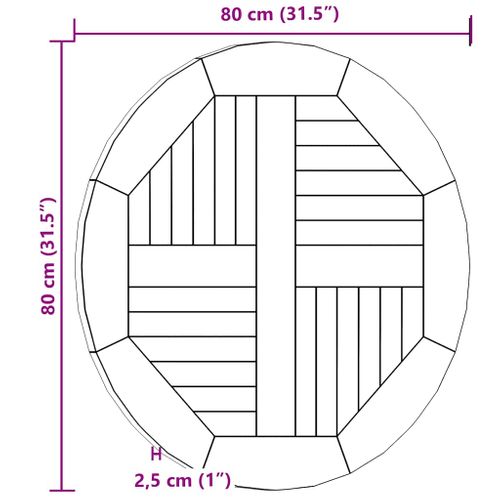 Dessus De Table Bois De Teck Solide Rond 2,5 Cm 80 Cm