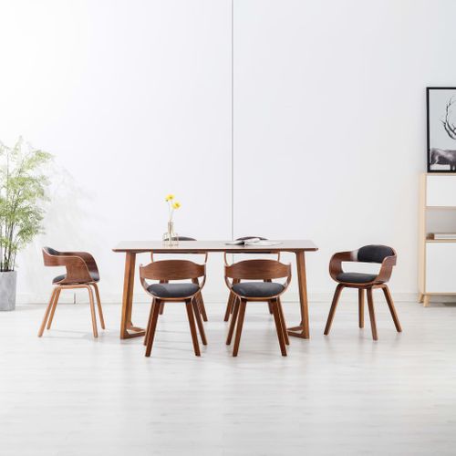 Chaises À Manger Lot De 6 Gris Foncé Tissu Et Bois Courbé