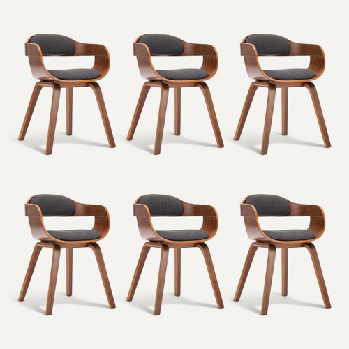 Chaises À Manger Lot De 6 Gris Foncé Tissu Et Bois Courbé