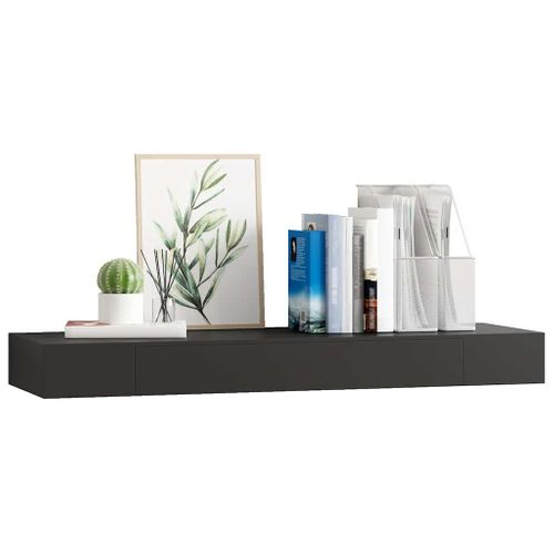 Étagère Murale Flottante Avec Tiroir Noir 80x25x8 Cm