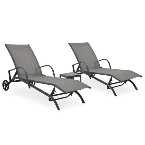 Chaises Longues Lot De 2 Avec Table Textilène Et Acier