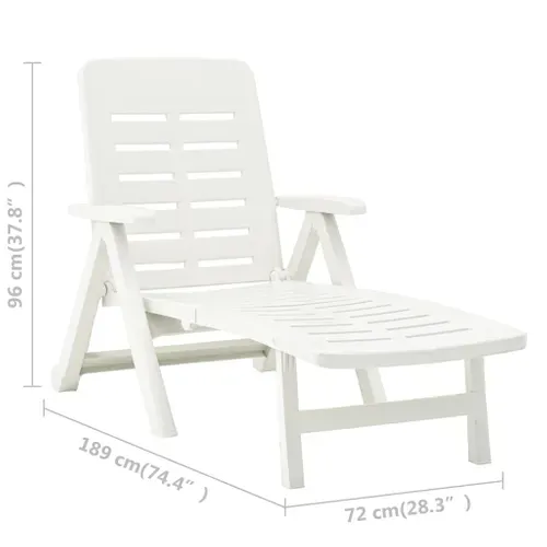 Chaise Longue Pliable Unie - 72x189x96 Cm - Blanc