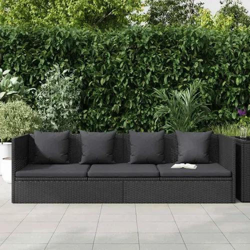 Lit De Jardin Avec Coussin Et Oreiller Résine Tressée Noir