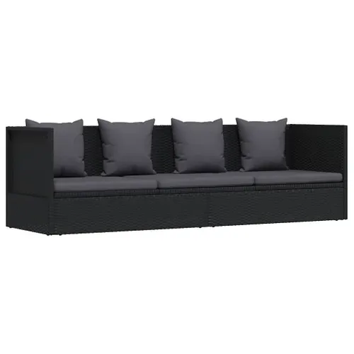 Lit De Jardin Avec Coussin Et Oreiller Résine Tressée Noir