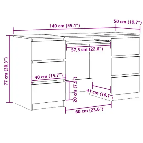 Bureau Chêne Sonoma 140x50x77 Cm Aggloméré