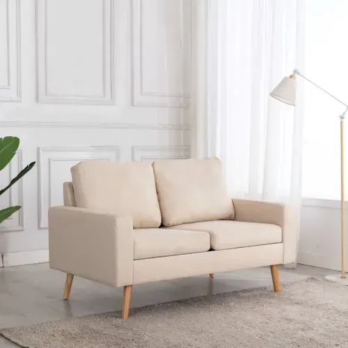 Vidaxl Canapé à 2 Places Avec Coussins Crème Tissu Sofa Meuble Salle De Séjour Salon Intérieur