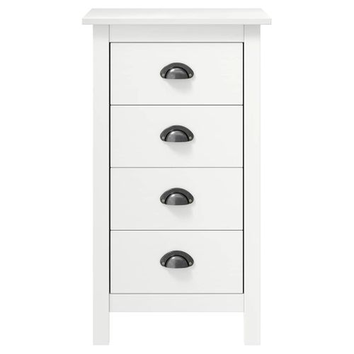 Buffet 4 Tiroirs En Pin Massif Blanc, Meuble De Rangement Moderne