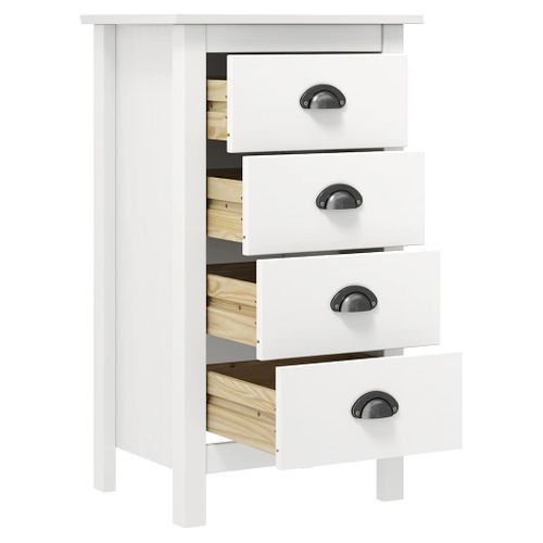Buffet 4 Tiroirs En Pin Massif Blanc, Meuble De Rangement Moderne